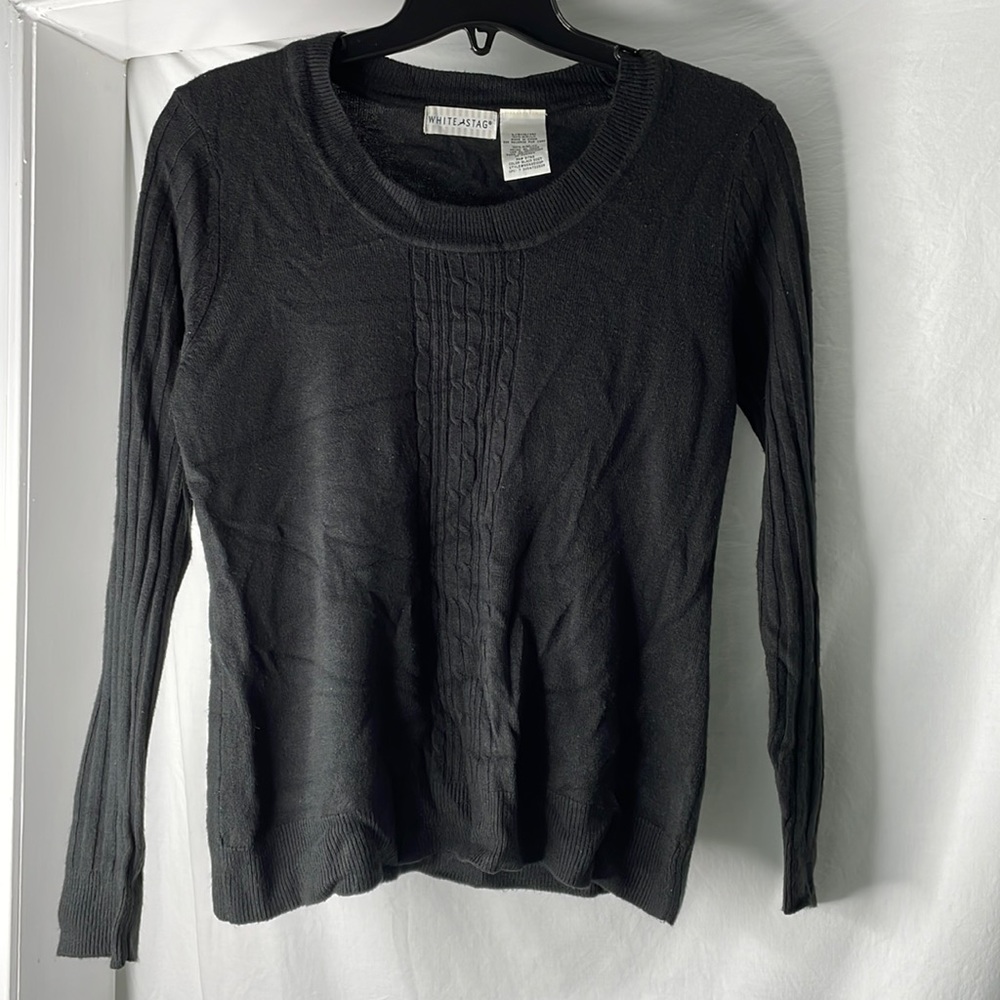 100% acrylic charcoal gray white stag lady sweater
